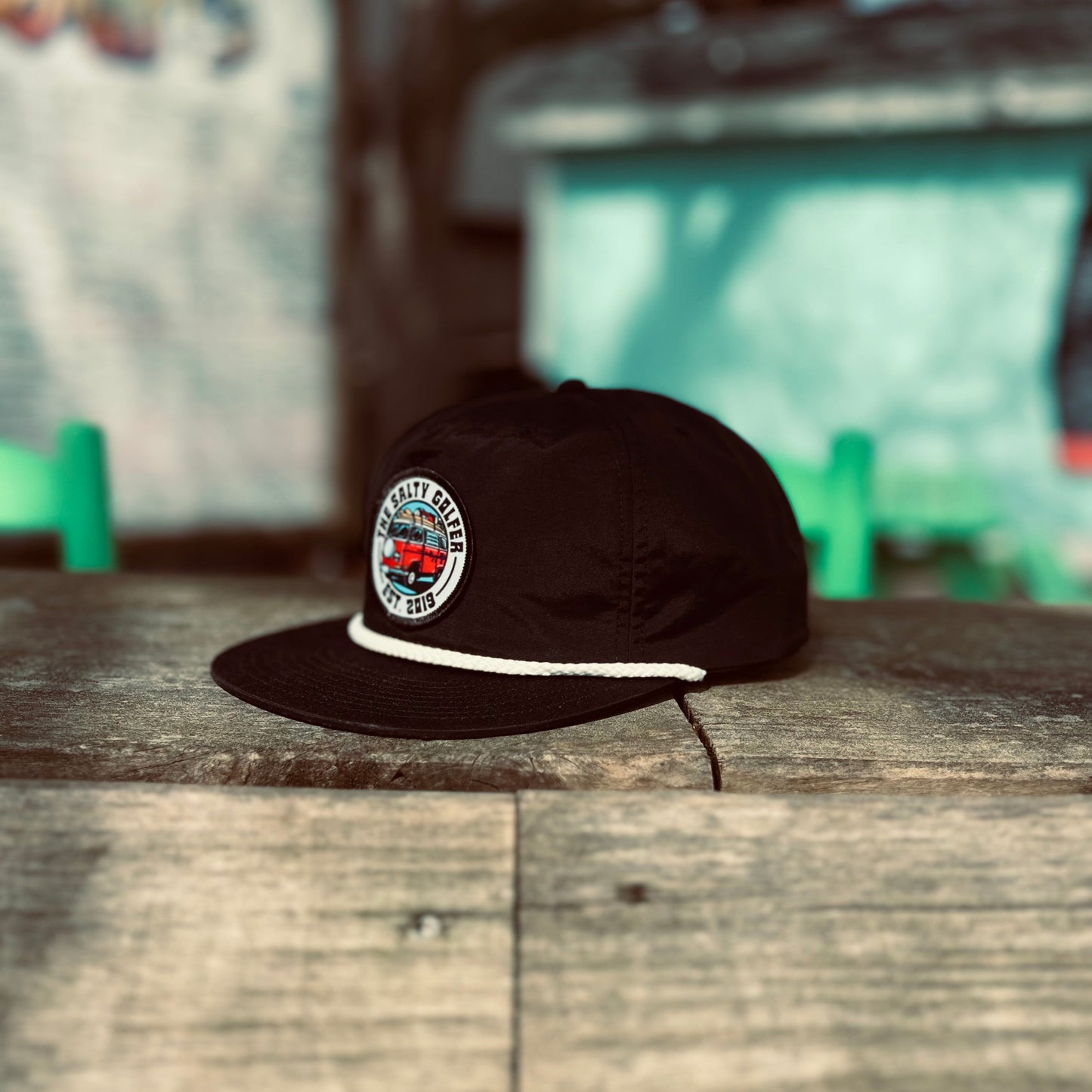 Hippie G Surf Hat Black with white rope