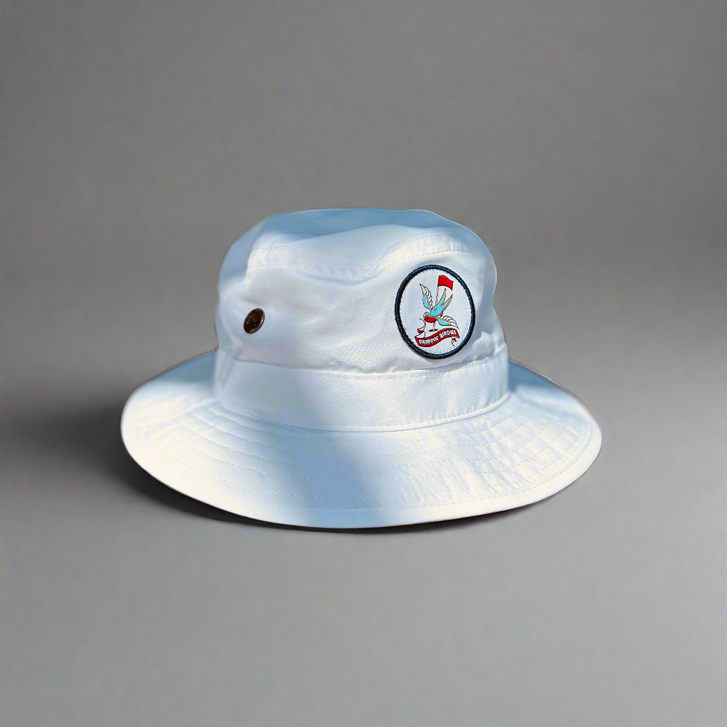 Droppin Birdies bucket hat with camo trim.