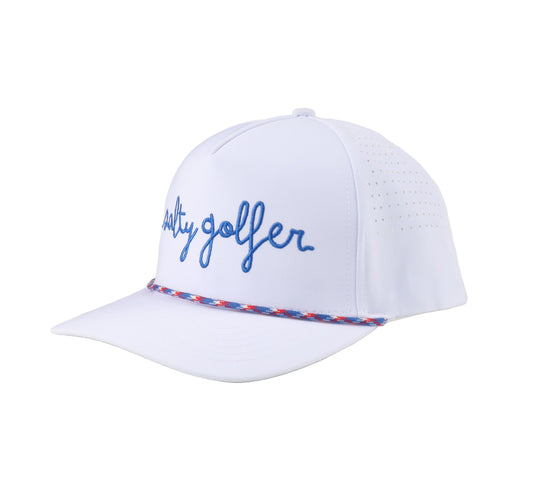 The White Caps Performance Hat (white with red/whit/blue rope)
