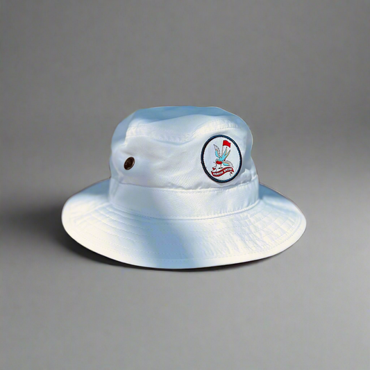 Droppin Birdies bucket hat with camo trim.