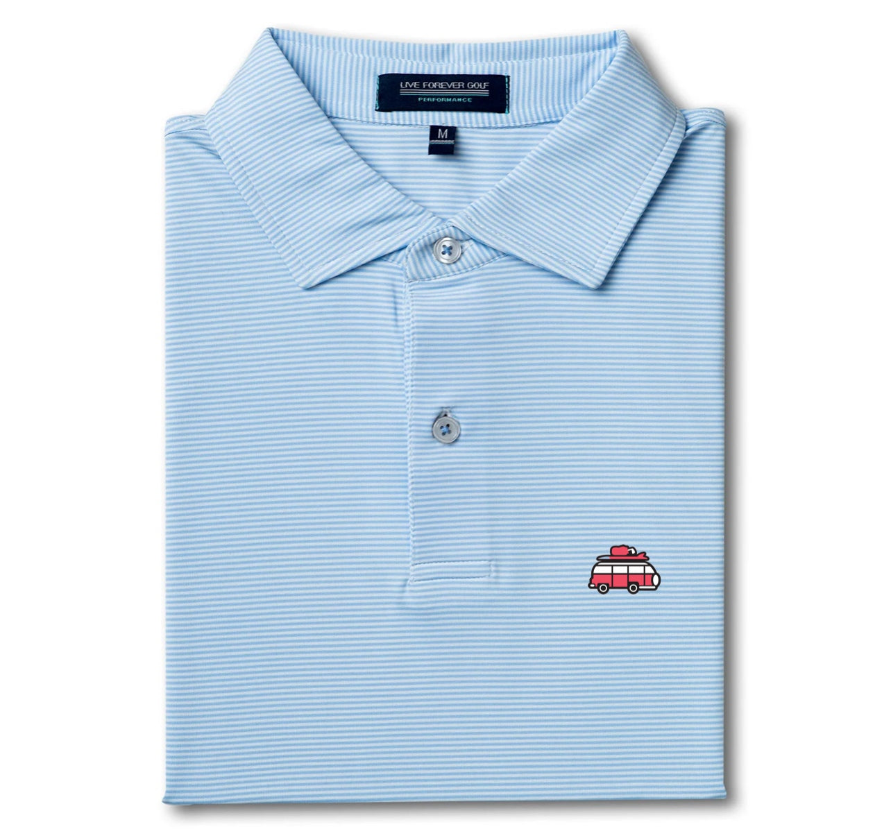 The Salty Golfer Flagship Logo Polo Micro Stripe Sky Blue