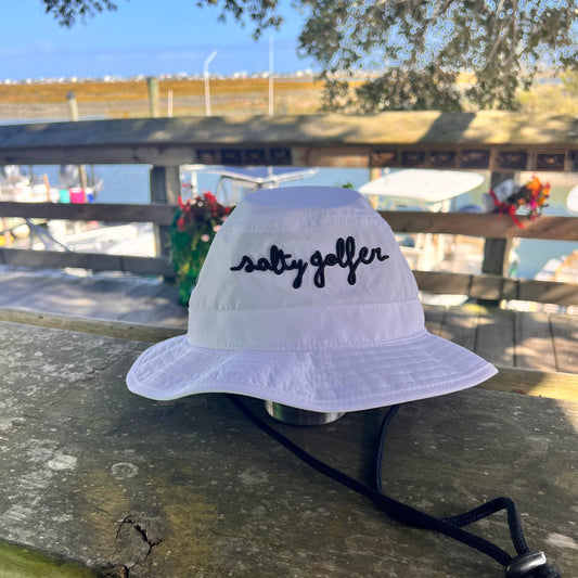 Signature Salty Performance Bucket Hat with White Camo Trim and Black Font