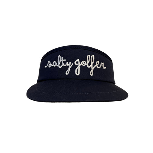 Salty Golfer Script High Crown Visor. ( Navy)