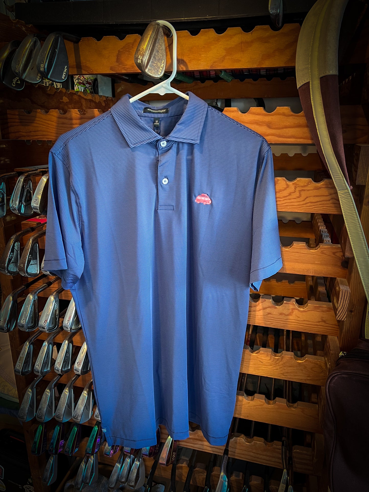 The Salty Golfer Flagship Navy Microstripe Polo