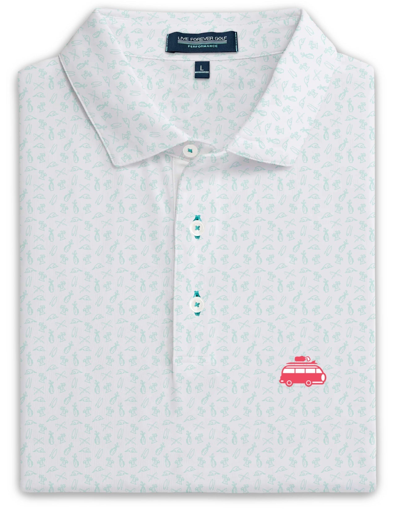 The Salty Golfer Flagship Logo Polo Micro Stripe Sky Blue