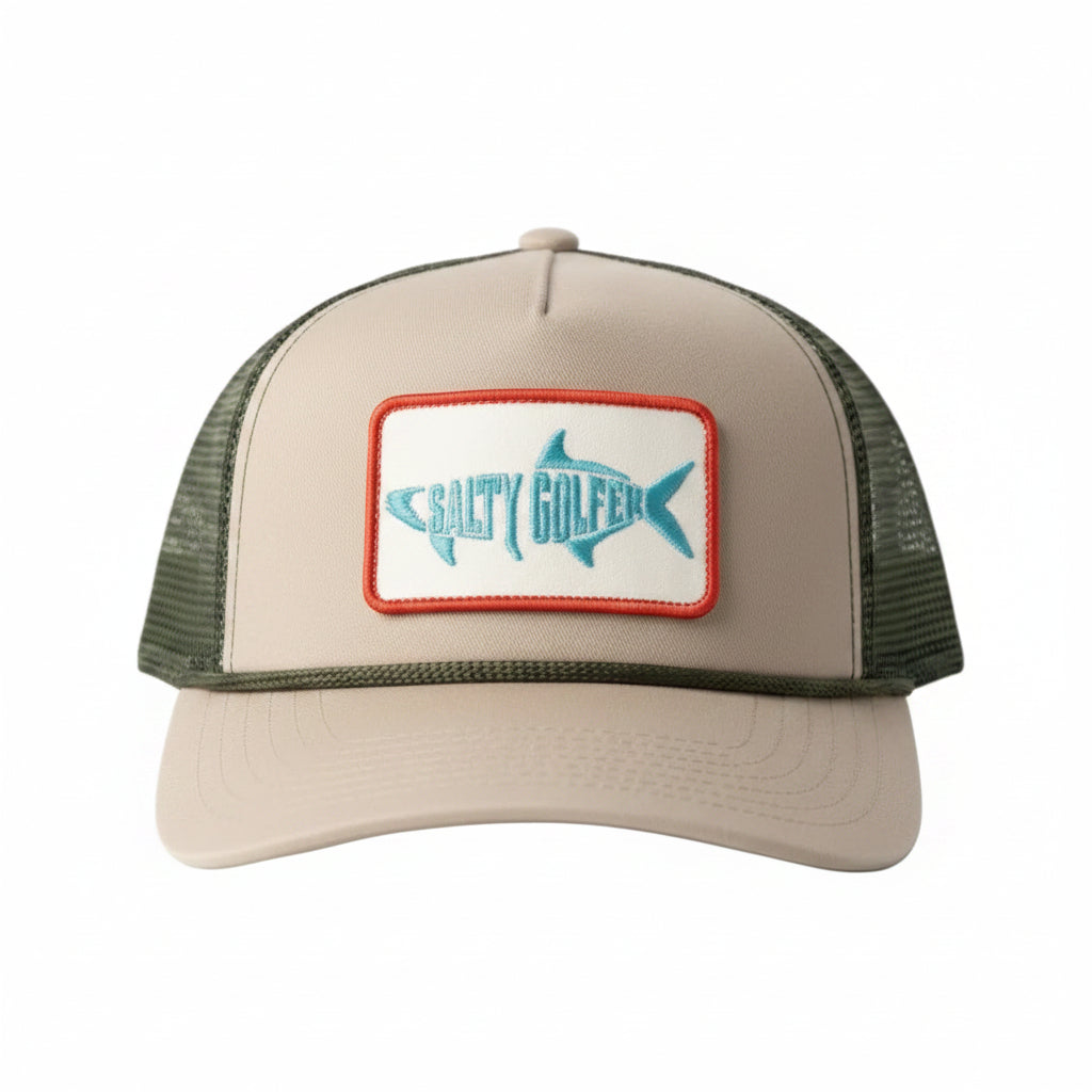 The Angler Trucker (tan w/ army camo mesh)