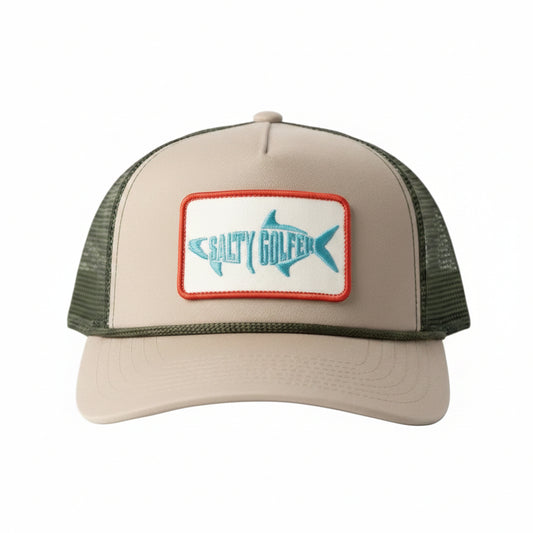 The Angler Trucker (tan w/ army camo mesh)