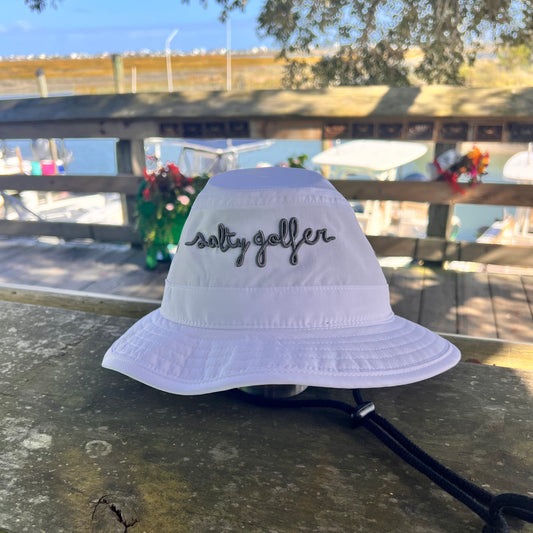 Signature Salty Performance Bucket Hat with Cheetah Trim and Grey Font