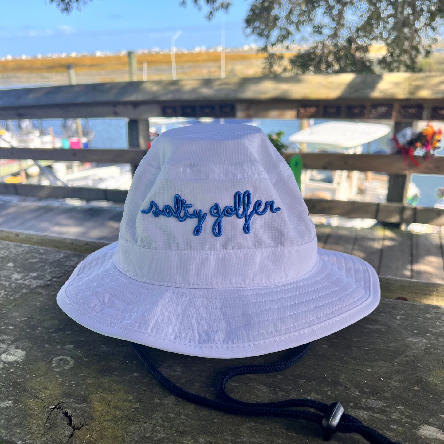 Signature Salty Performance Bucket with Aloha Trim and Blue Font