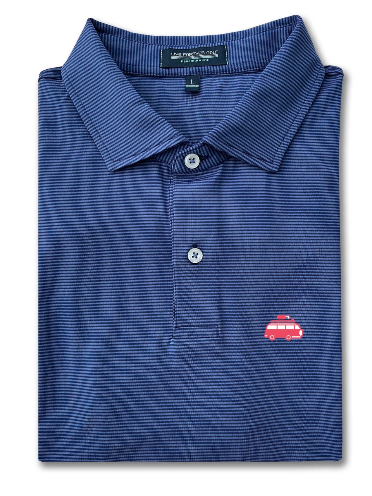 The Salty Golfer Flagship Navy Microstripe Polo