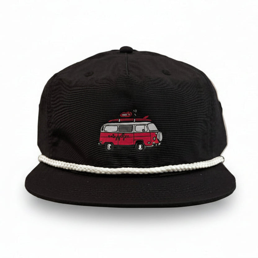 The Blackbeard Bus Surf Hat (black w/ White rope)