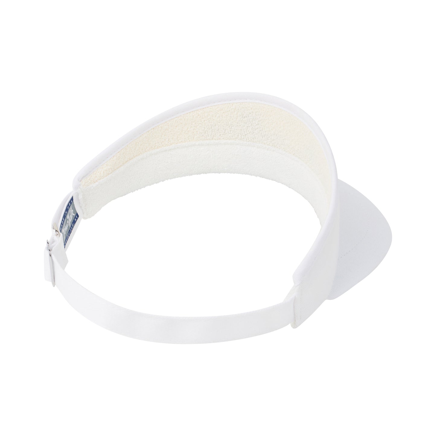 Salty Golfer Script High Crown Visor. (White with Navy Script)
