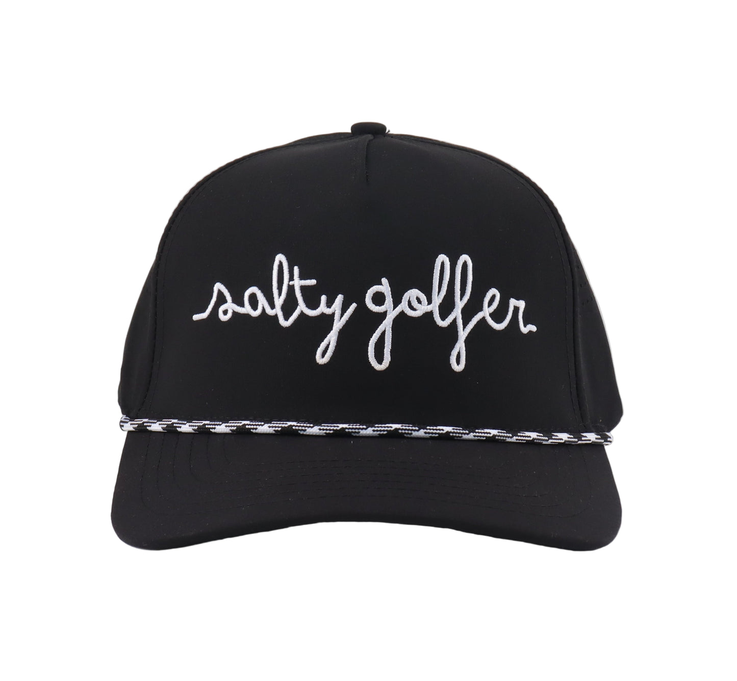 The Perfect Storm Performance Hat (black with black/white rope)