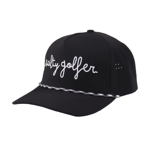 The Perfect Storm Performance Hat (black with black/white rope)