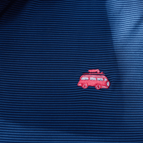 The Salty Golfer Flagship Logo Polo Micro Stripe Sky Blue