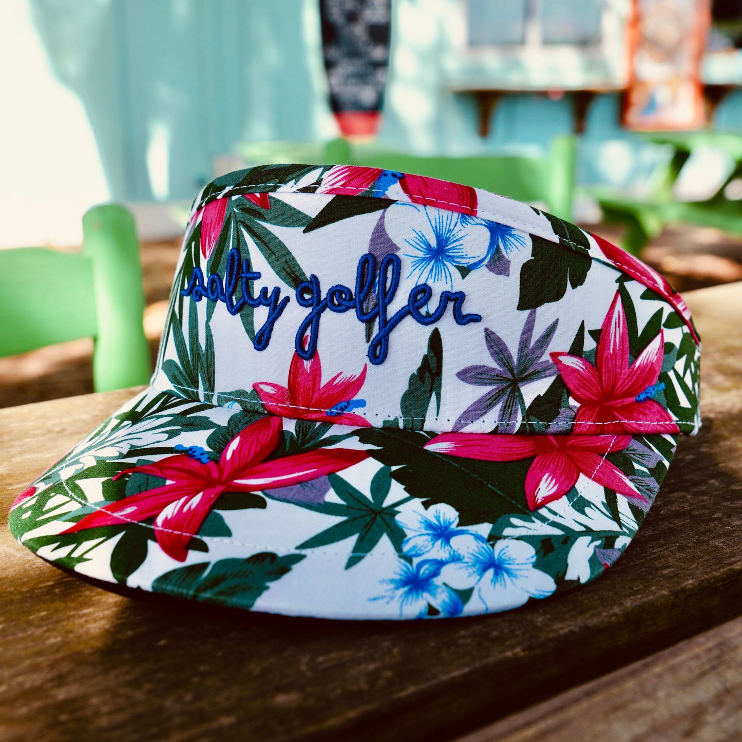 The Salty Golfer High Crown Aloha White Visor